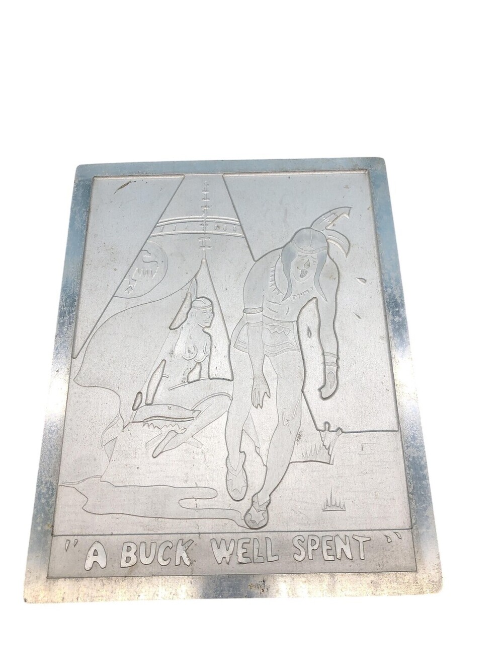 Metal Printing Block A Buck Well Spent 11x8 Engraved Plate Art Printmaking